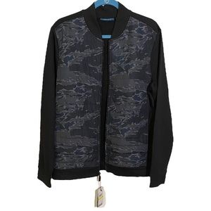 Perry Ellis Quilted Zip Front Long Sleeve Black Camo Jacket Men’s Size Medium